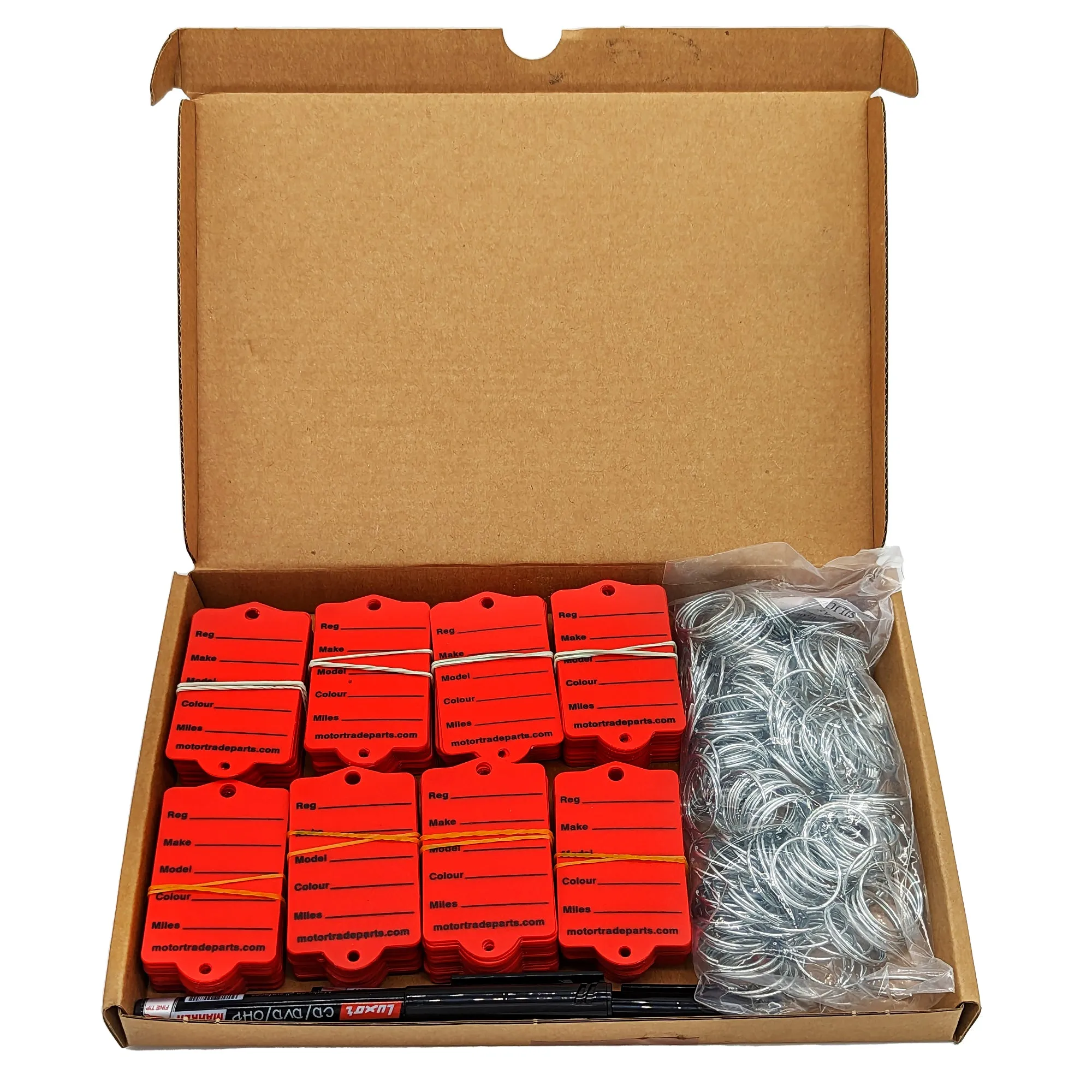 Red Car key Tags With Rings & Pen