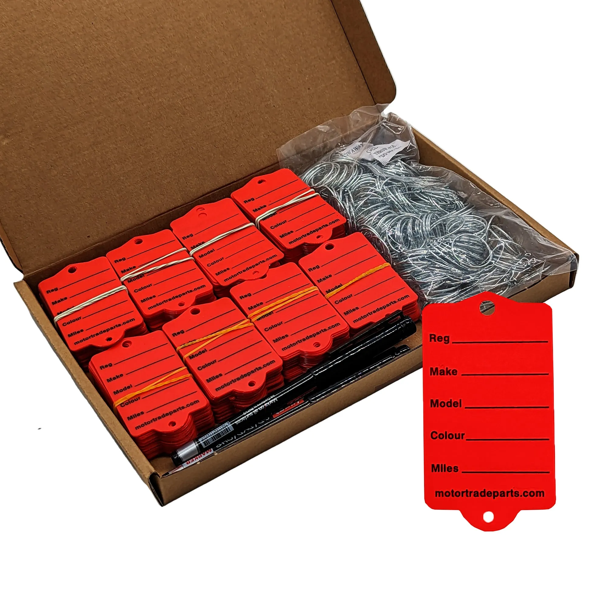 Red Car key Tags With Rings & Pen
