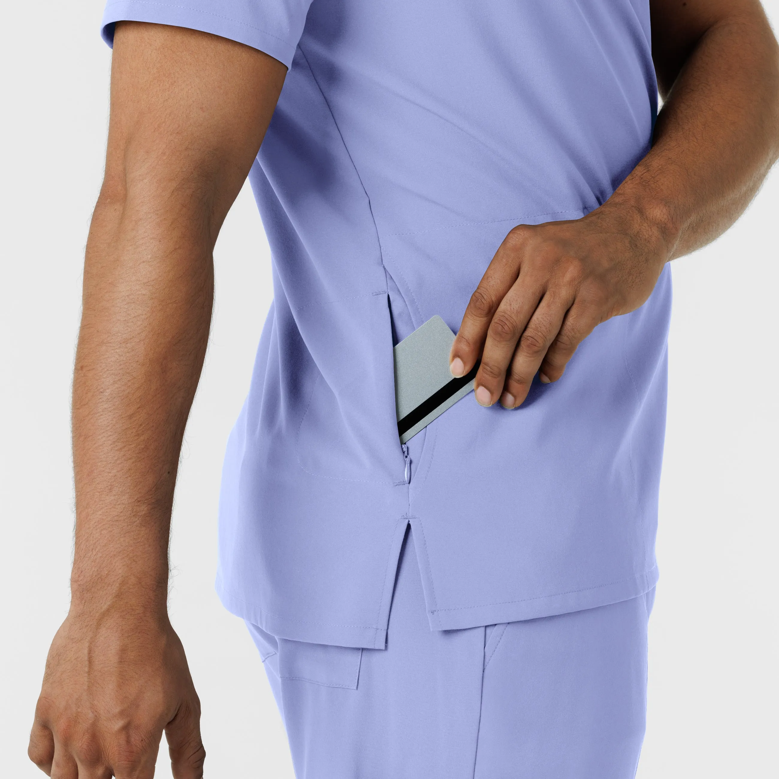 RENEW 6834 Men's V-Neck 5 Pocket Scrub Top Ceil Blue