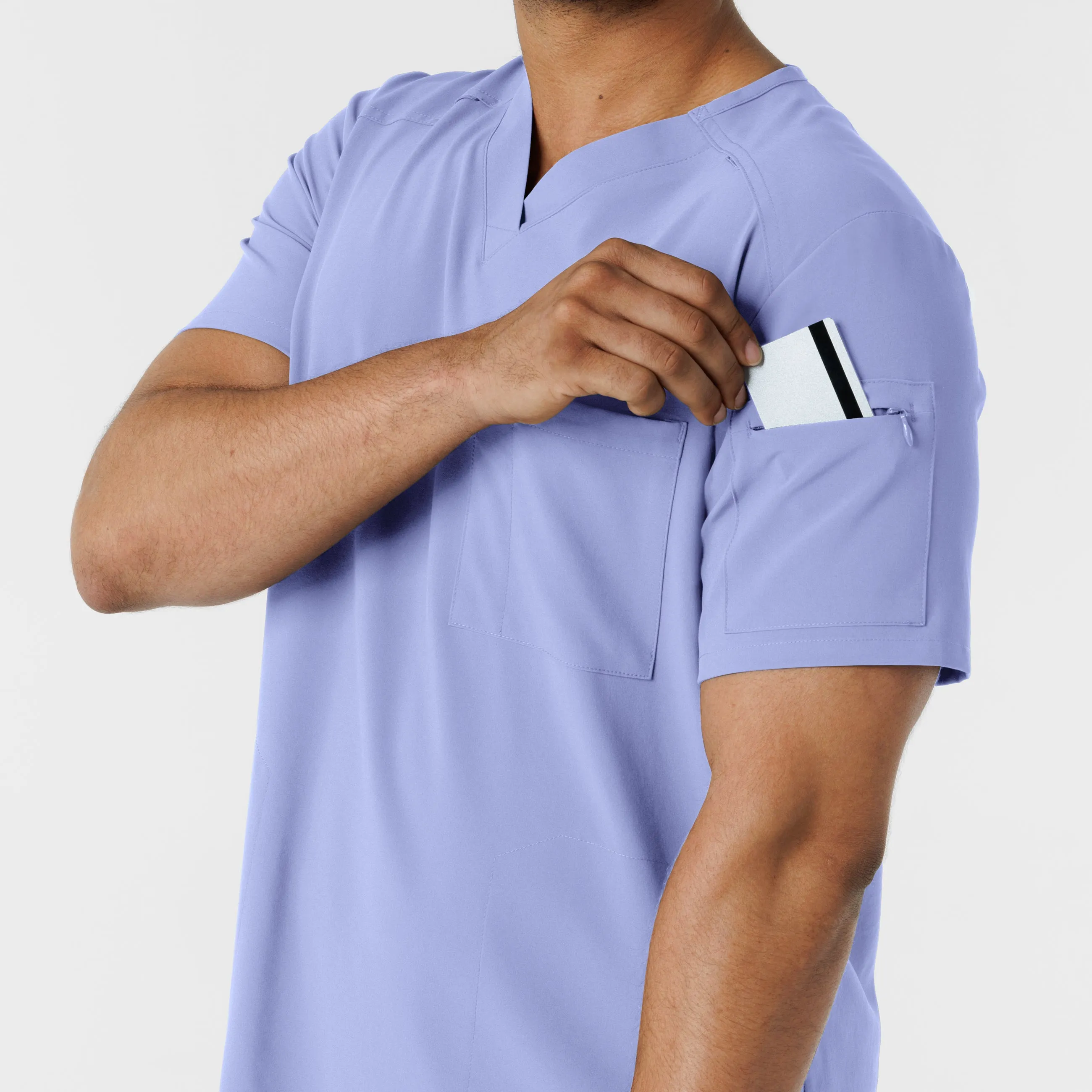 RENEW 6834 Men's V-Neck 5 Pocket Scrub Top Ceil Blue