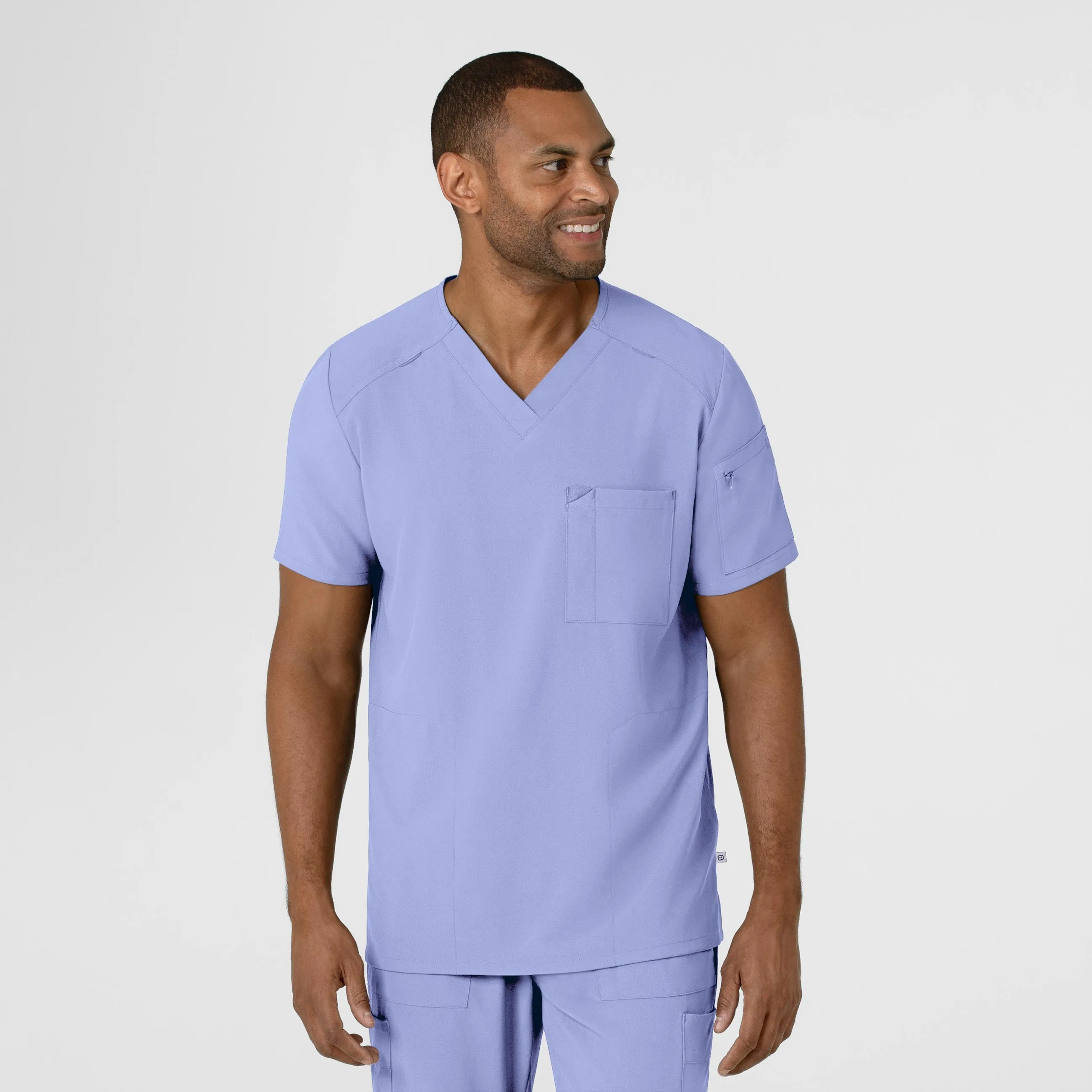 RENEW 6834 Men's V-Neck 5 Pocket Scrub Top Ceil Blue