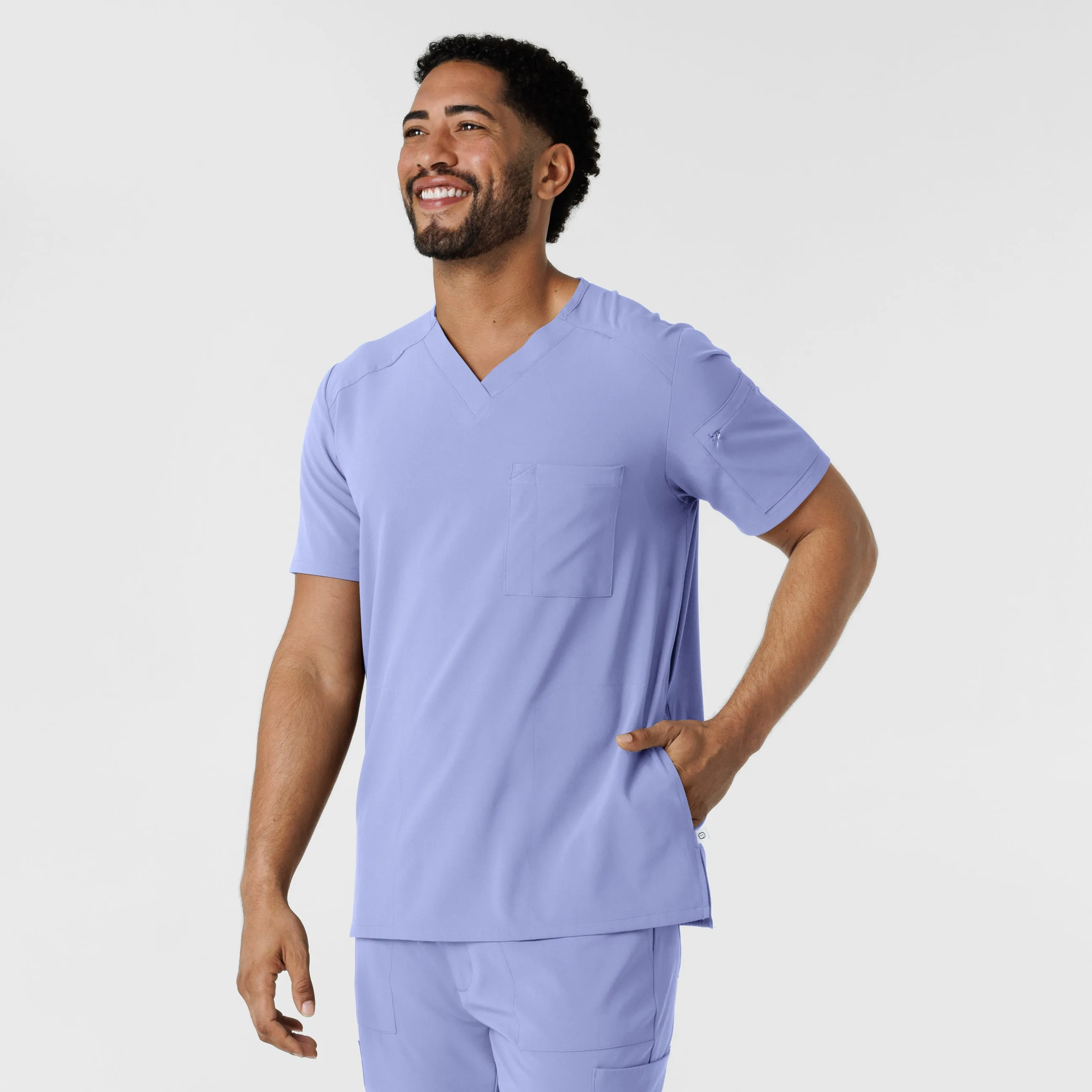 RENEW 6834 Men's V-Neck 5 Pocket Scrub Top Ceil Blue