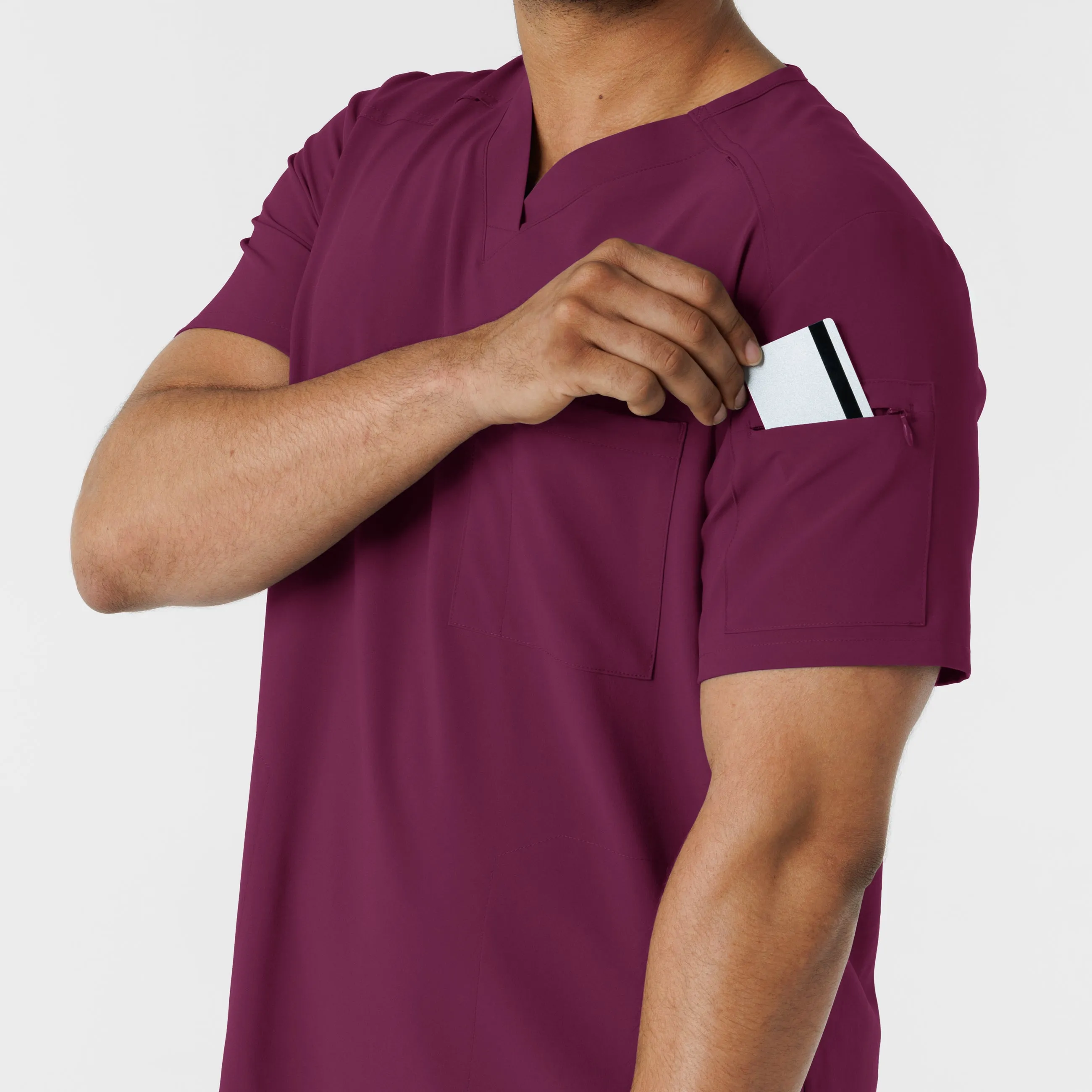 RENEW 6834 Men's V-Neck 5 Pocket Scrub Top Wine