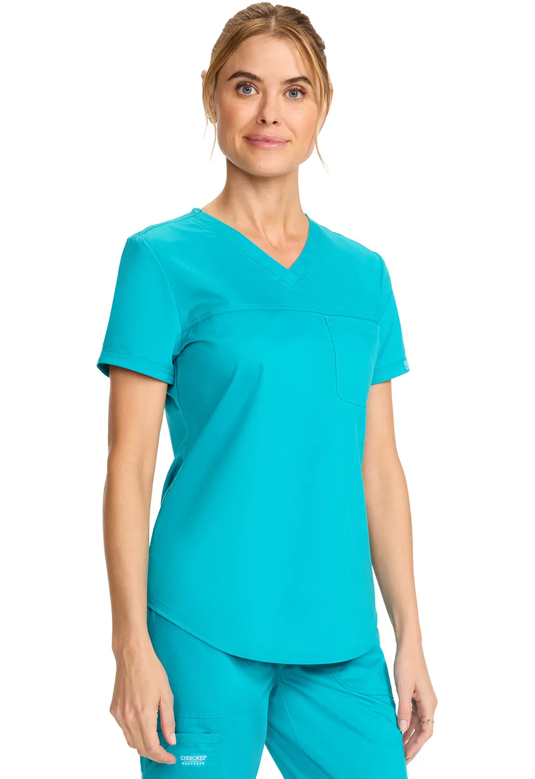 Revolution WW657 Tuckable V-Neck O.R. Top Teal Blue