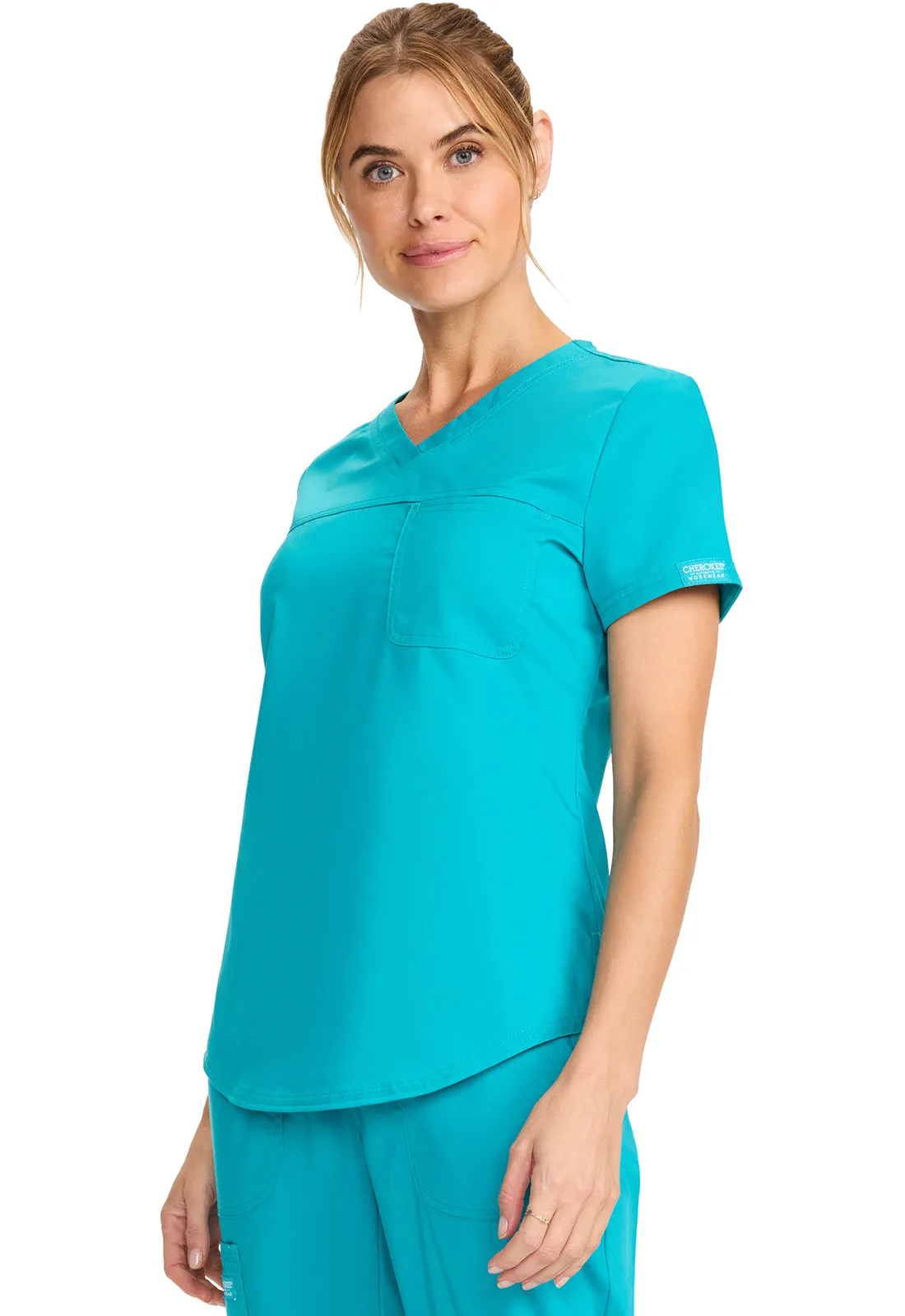 Revolution WW657 Tuckable V-Neck O.R. Top Teal Blue
