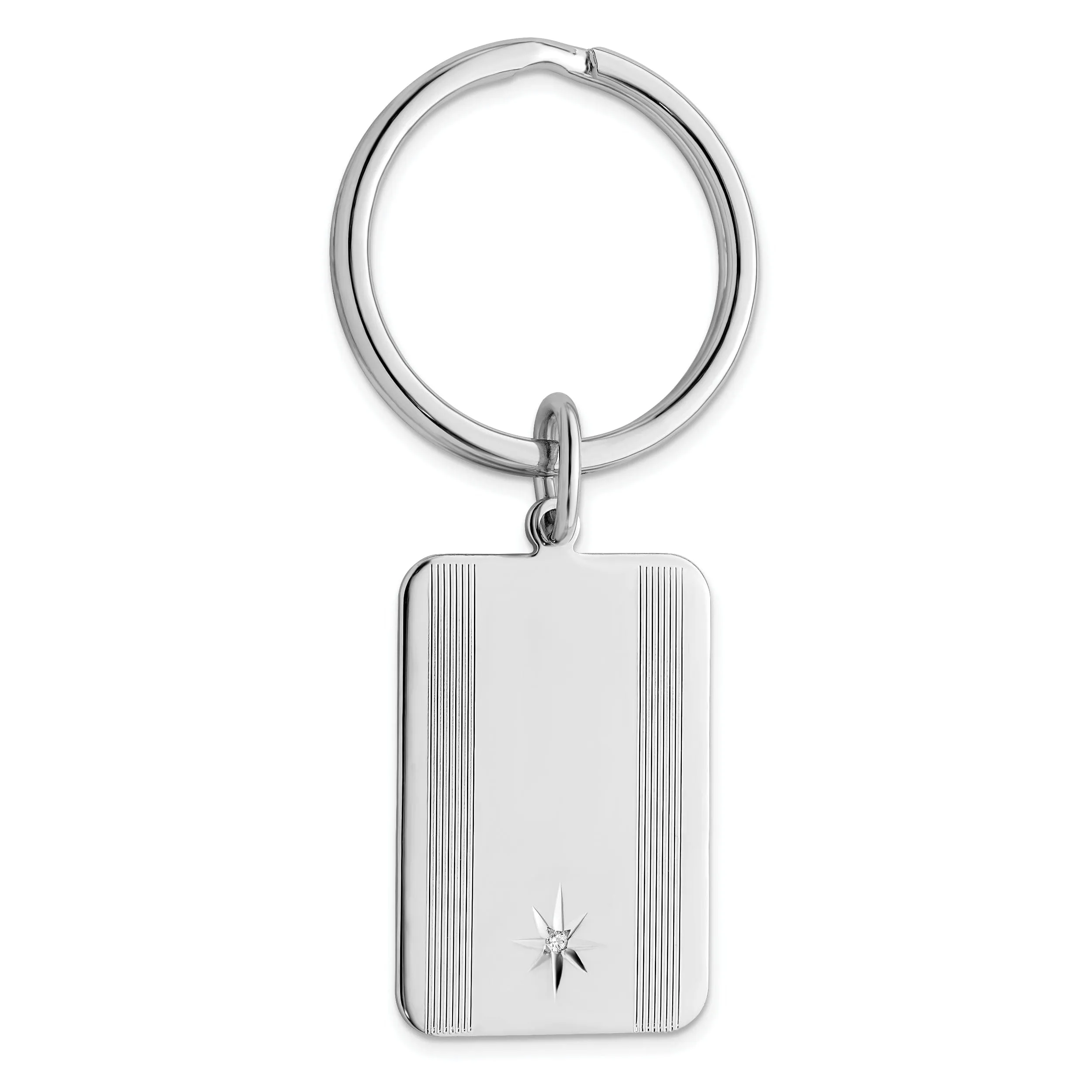 Rhodium Plated Star Cut Diamond Key Ring