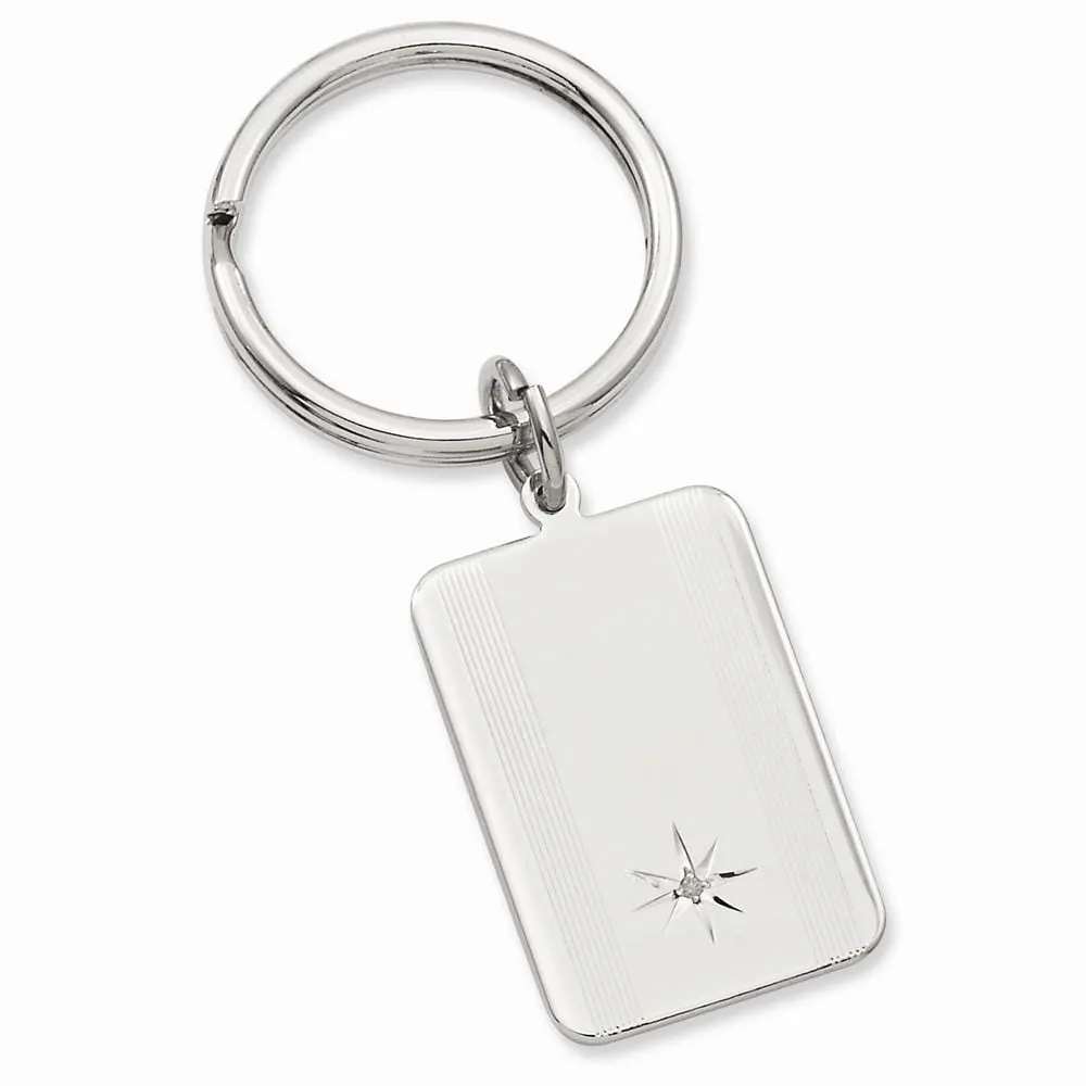 Rhodium Plated Star Cut Diamond Key Ring