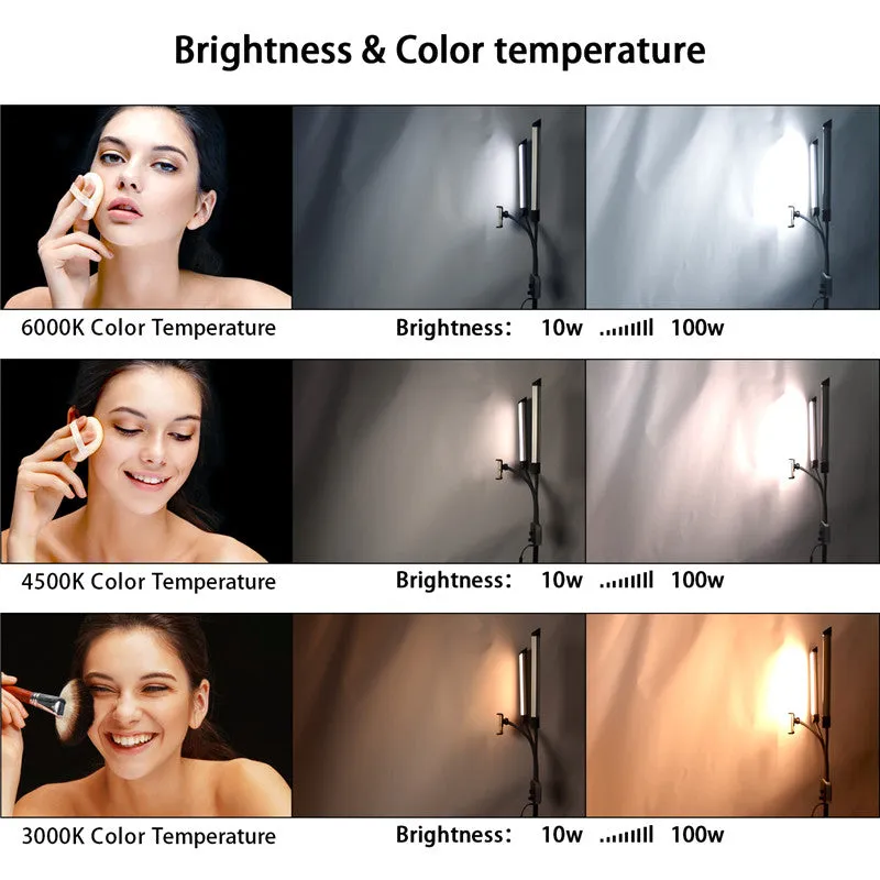 Rotatable LED Fill Light Dimmable Flexible Dual Arm for Cellphone Live Video Selfie Photography base version   light stand