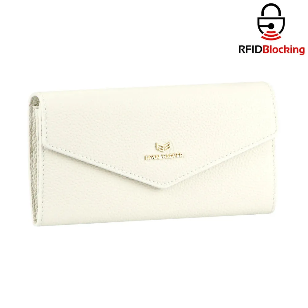 Royal Bagger Envelop Long Wallet - RFID Blocking Simple Solid Color Multi-card Slots Card Holder Genuine Leather Purse 2480