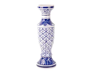Royal blue candle holder with scallop pattern