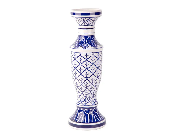 Royal blue candle holder with scallop pattern