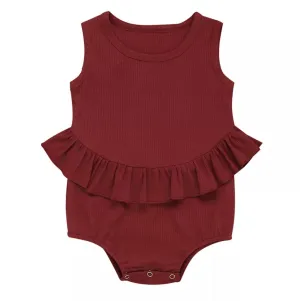 Ruffle Waist Romper Baby Girl | Deep Red