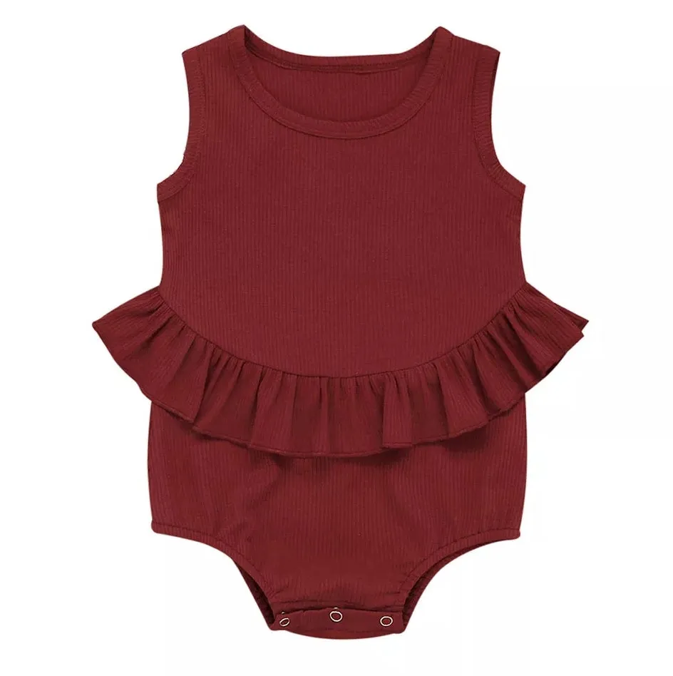 Ruffle Waist Romper Baby Girl | Deep Red