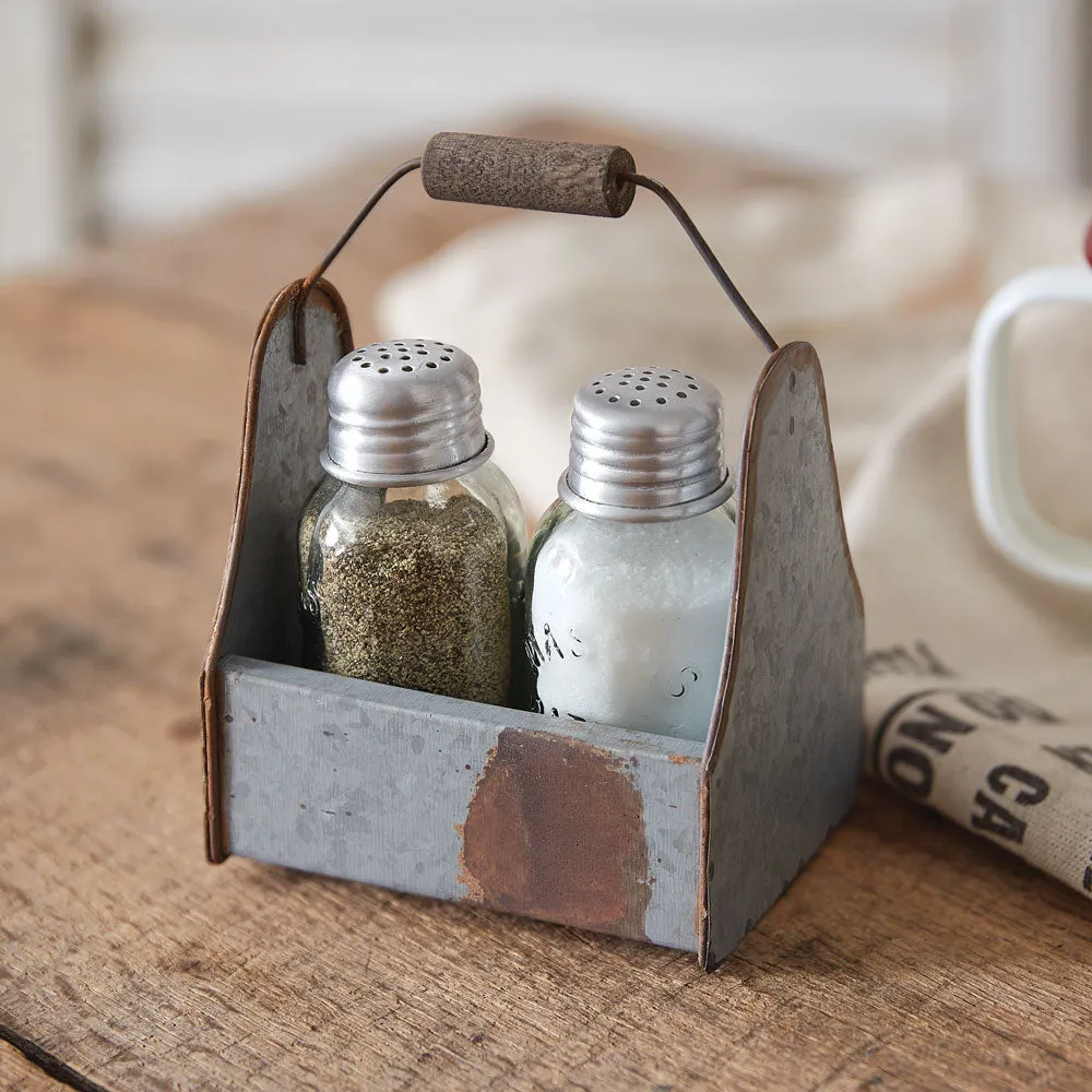 Rustic Lunch Pail Salt and Pepper Shaker Holder
