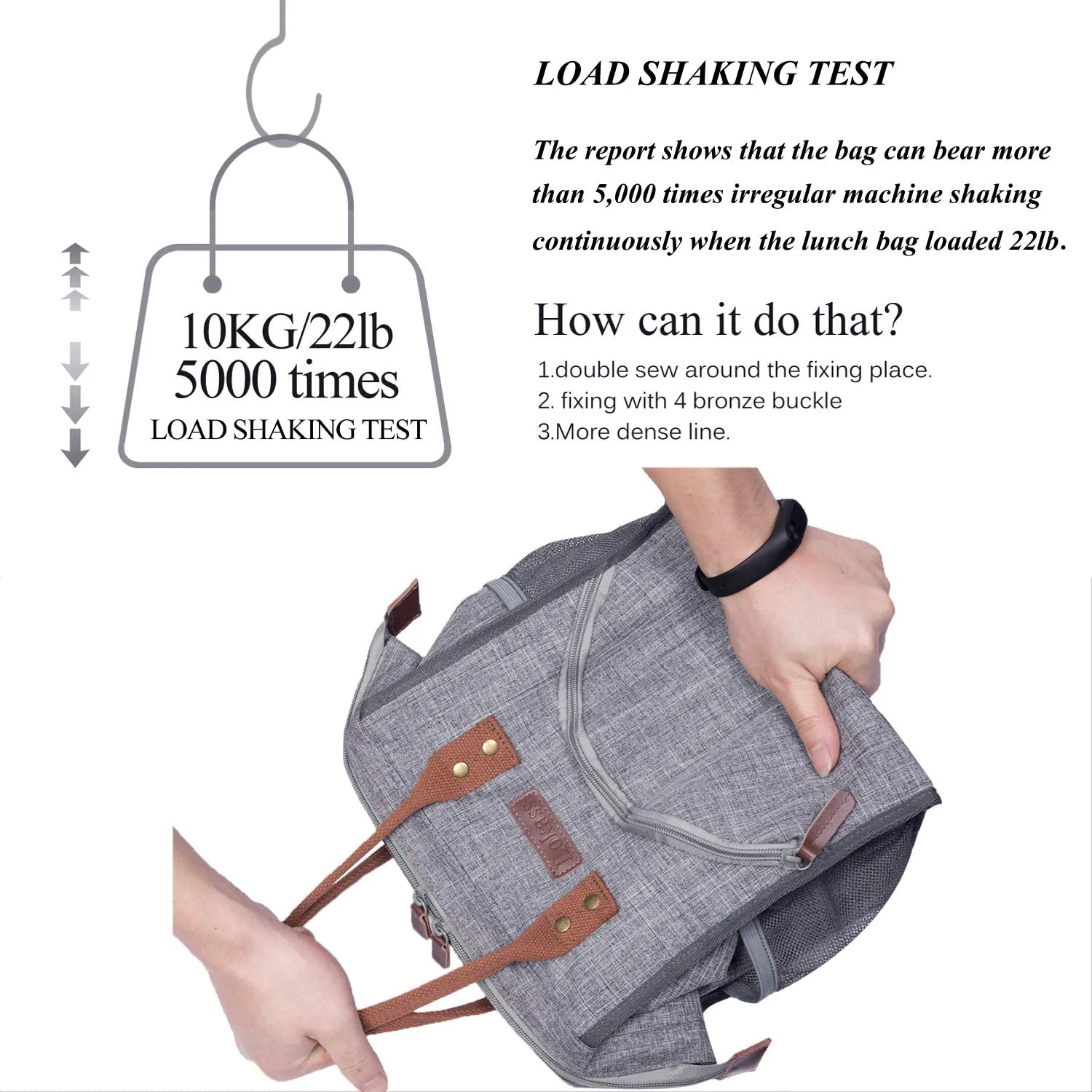 Rynx | LOKASS Insulated Lunch Bag Wide-Open Lunch Tote Bag Large Drink Holder Durable Nylon Snacks Organizer with Removable Shoulder Strap for Women Men Adults Work Outdoor, Gray