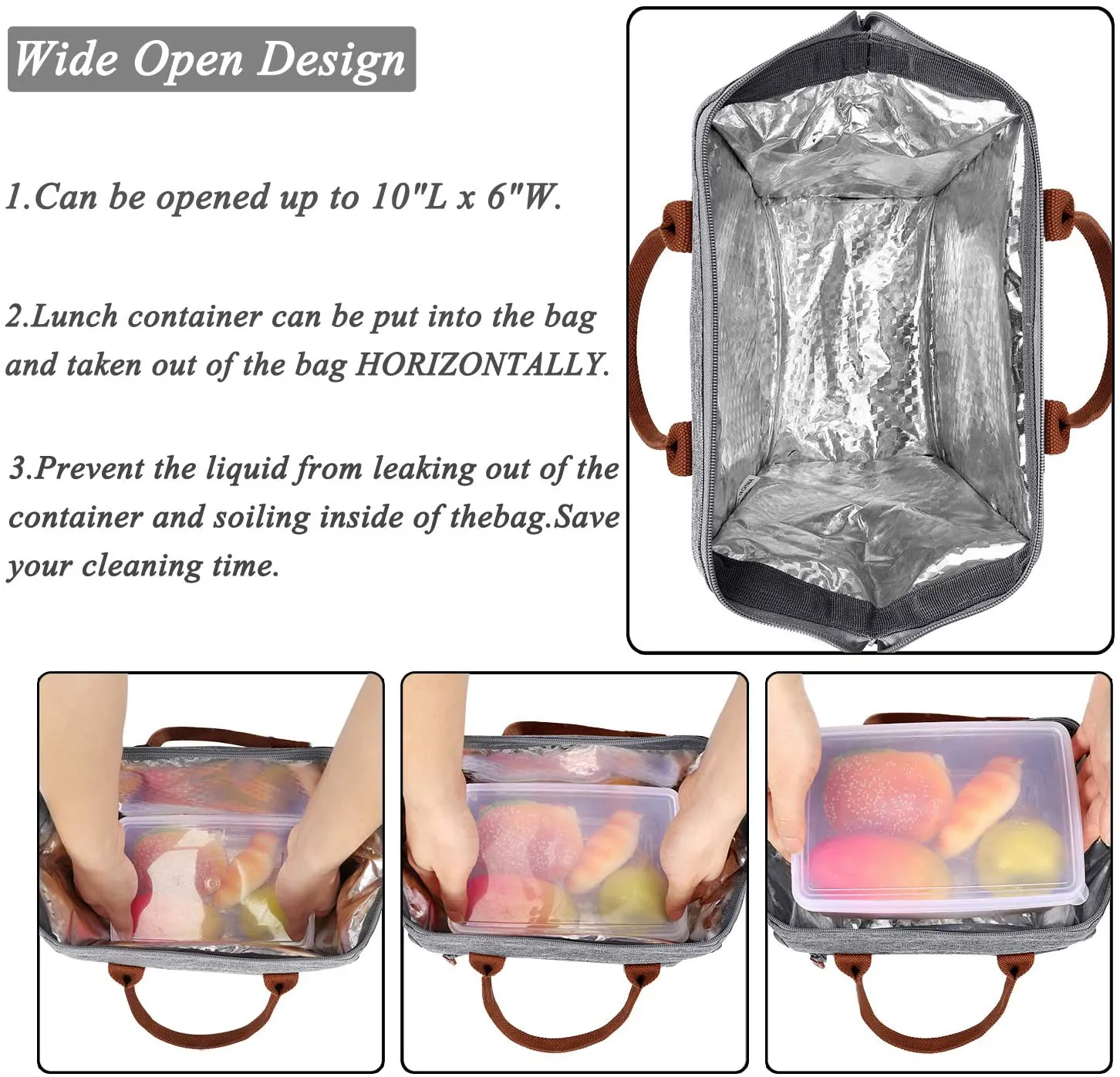 Rynx | LOKASS Insulated Lunch Bag Wide-Open Lunch Tote Bag Large Drink Holder Durable Nylon Snacks Organizer with Removable Shoulder Strap for Women Men Adults Work Outdoor, Gray