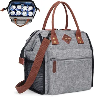Rynx | LOKASS Leakproof Lunch Box for Women Insulated Lunch Cooler Bag Thermal Lunch Tote with Removable Shoulder Strap for Men Girls Adults Large Picnic Bag for Office Work College Outdoor, Gray