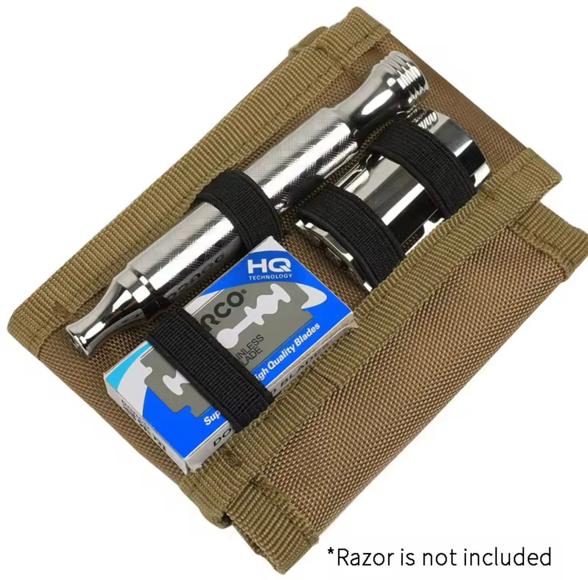 Safety Razor Travel Case with Pouches for Blades In Khaki