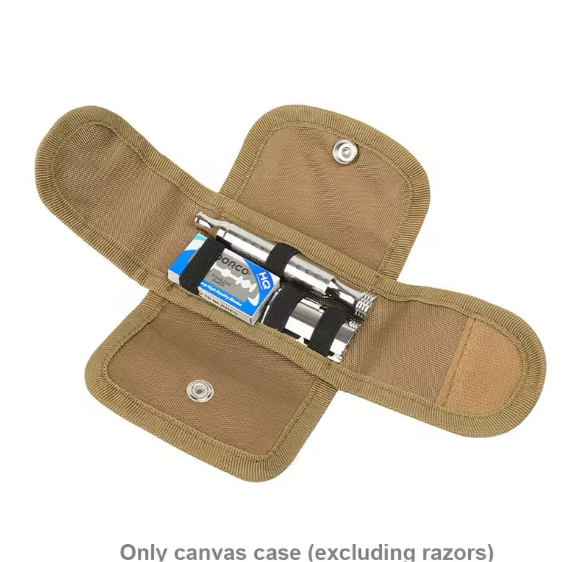 Safety Razor Travel Case with Pouches for Blades In Khaki