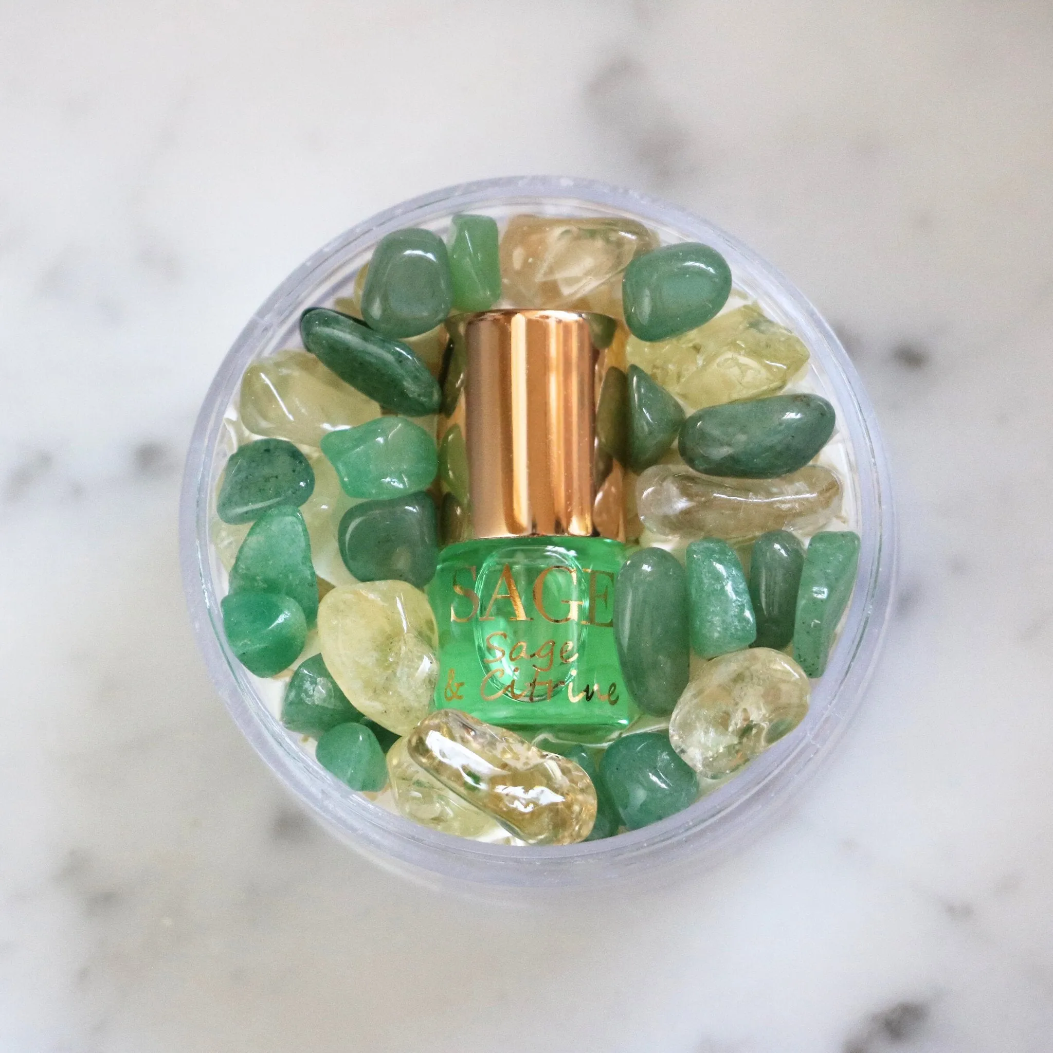 Sage & Citrine Blend Perfume Oil Concentrate Mini Rollie with Gemstones by Sage