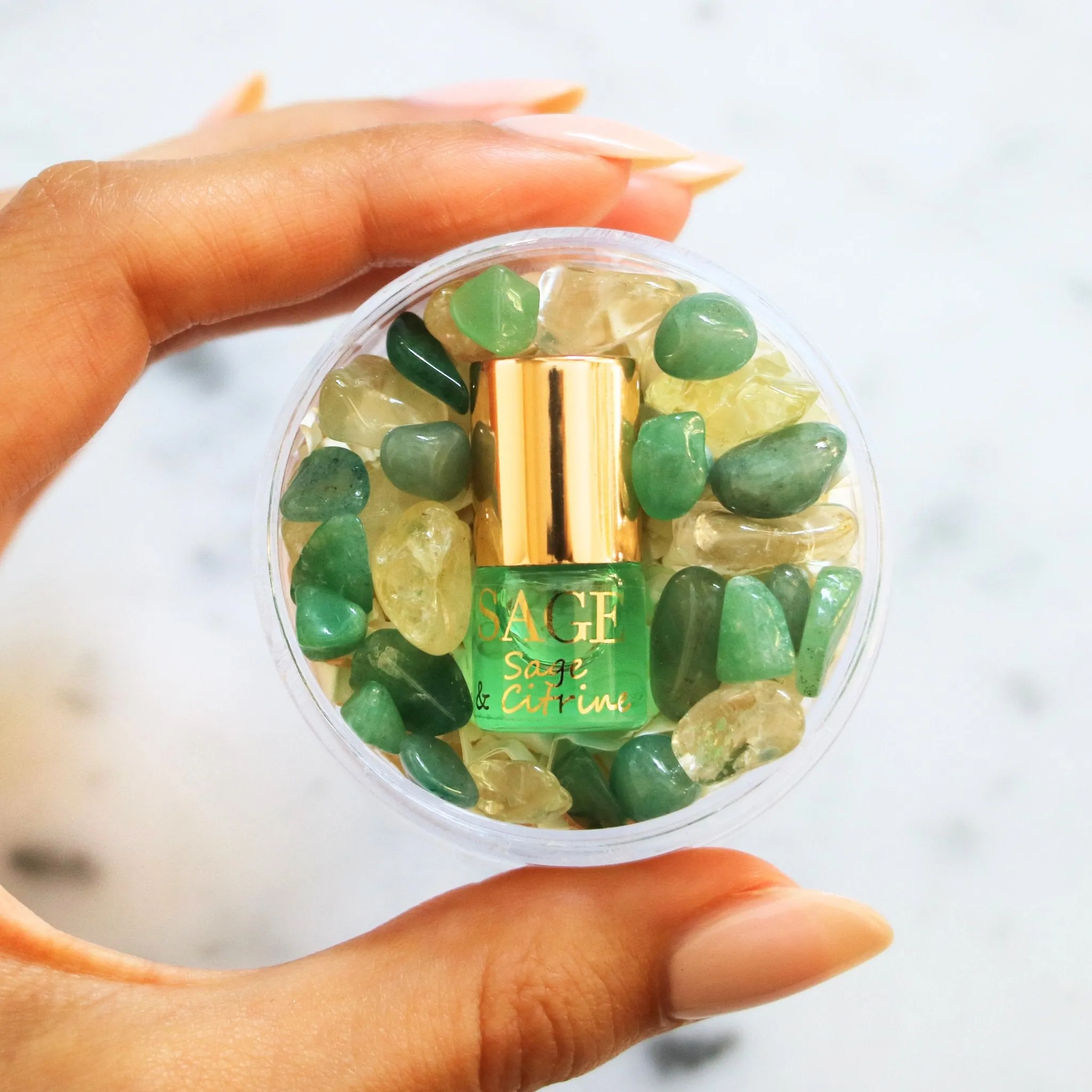 Sage & Citrine Blend Perfume Oil Concentrate Mini Rollie with Gemstones by Sage
