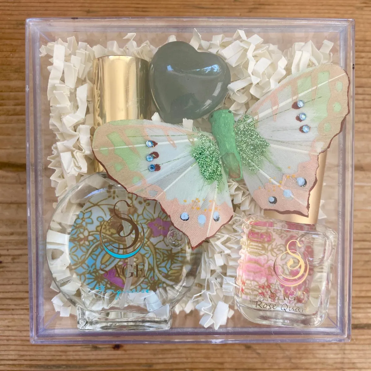 Secret Garden PETITE DUO Gift Set ~ 1/2 oz Turquoise Organic Eau de Toilette Mini & 1/4 oz Rose Quartz Organic Perfume Oil Extract Roll-On with Gemstone Heart
