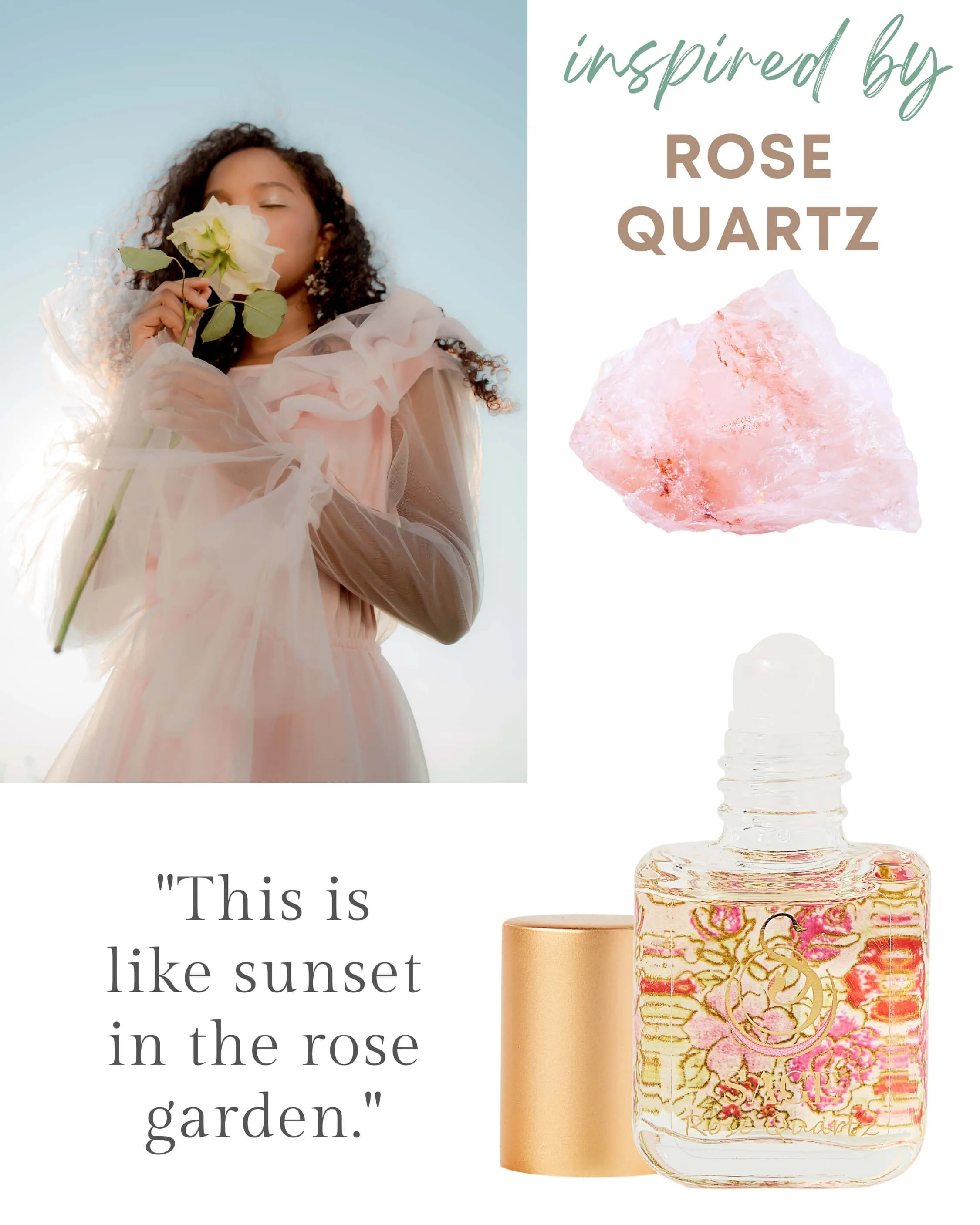 Secret Garden PETITE DUO Gift Set ~ 1/2 oz Turquoise Organic Eau de Toilette Mini & 1/4 oz Rose Quartz Organic Perfume Oil Extract Roll-On with Gemstone Heart