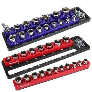 SEDY 2Pc Magnetic Socket Organizer 1/2" Drive Metric SAE Sockets Storage Holder 35 Slots