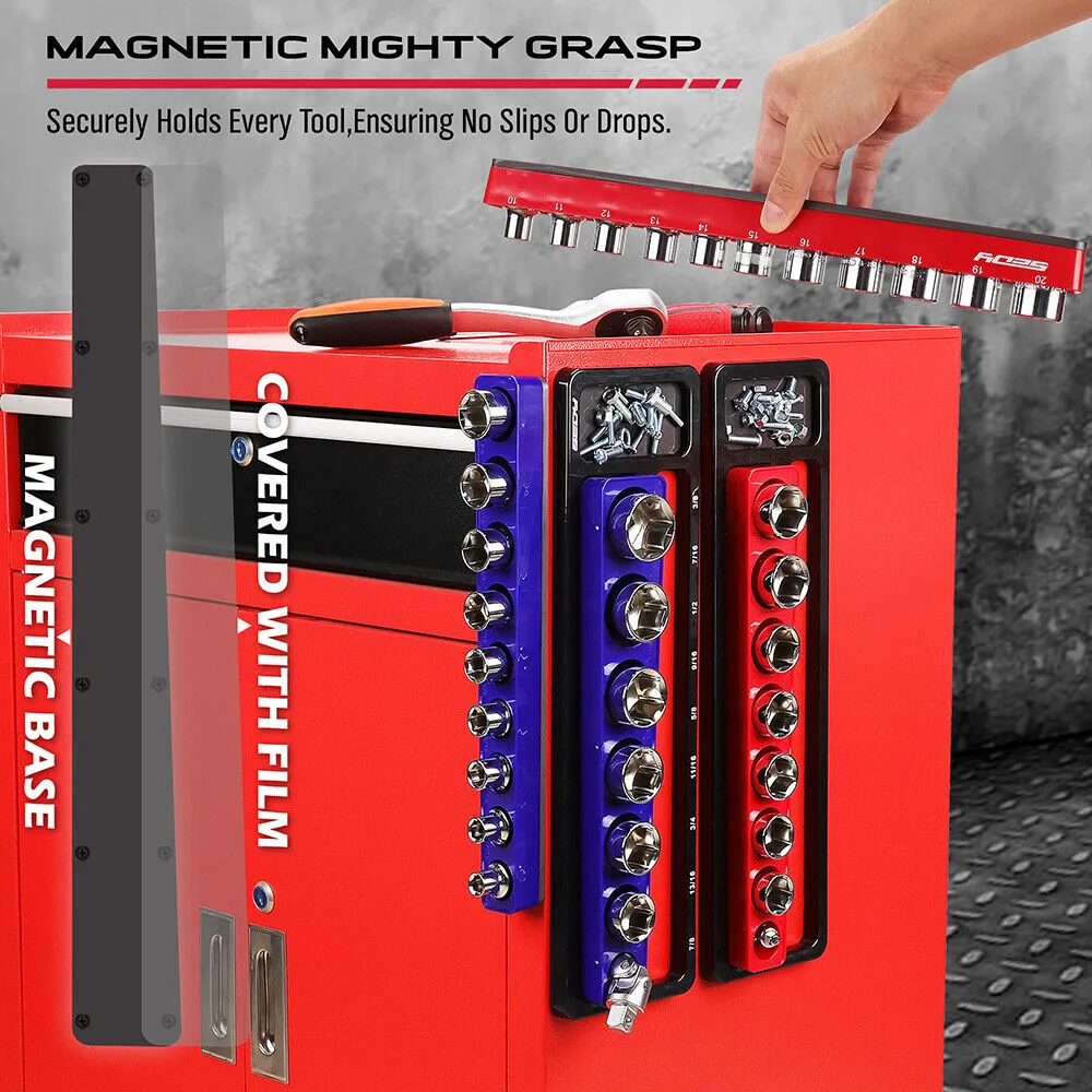 SEDY 2Pc Magnetic Socket Organizer 1/2" Drive Metric SAE Sockets Storage Holder 35 Slots