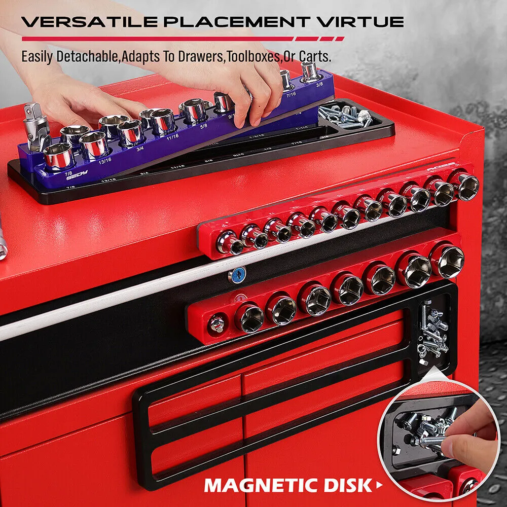 SEDY 2Pc Magnetic Socket Organizer 1/2" Drive Metric SAE Sockets Storage Holder 35 Slots