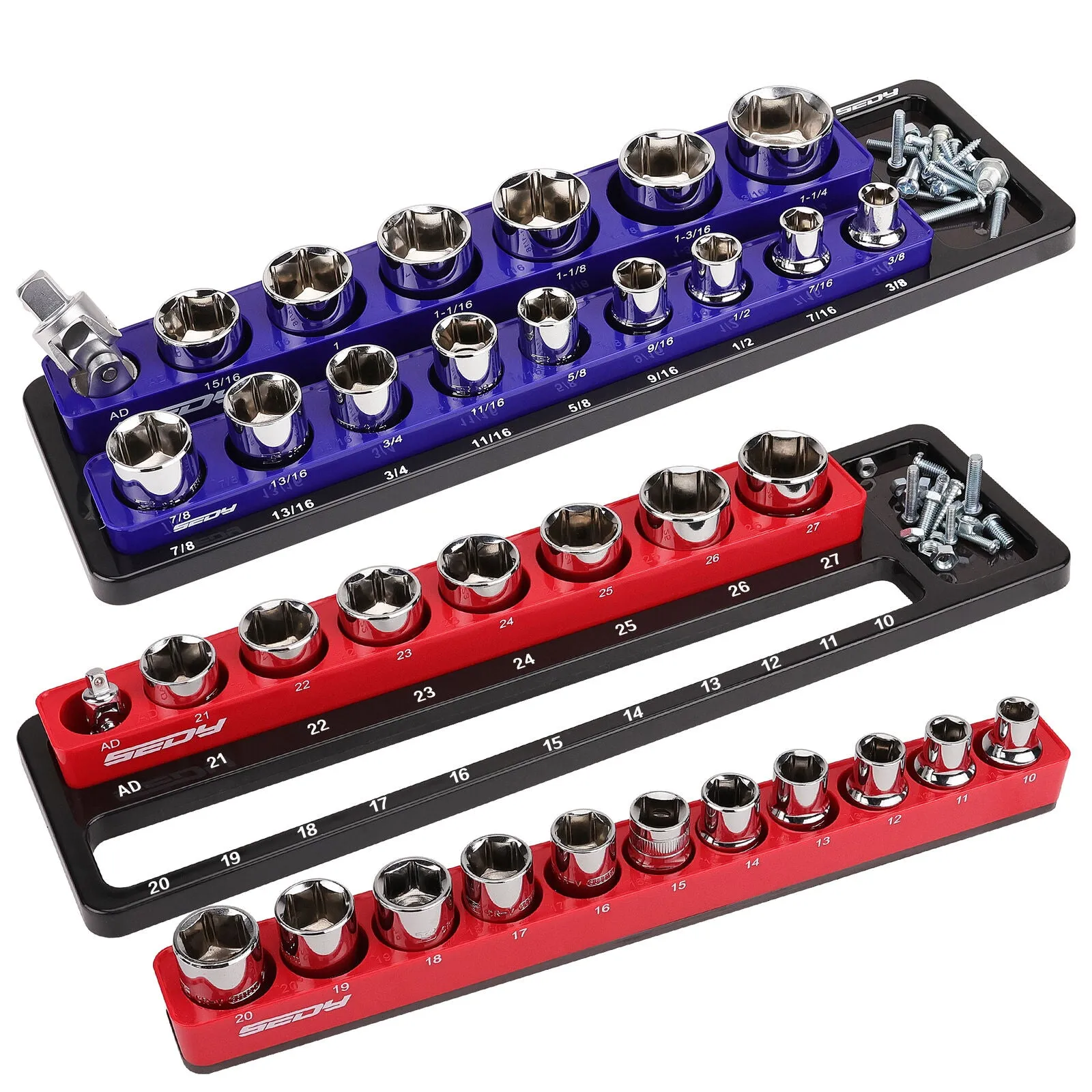 SEDY 2Pc Magnetic Socket Organizer 1/2" Drive Metric SAE Sockets Storage Holder 35 Slots