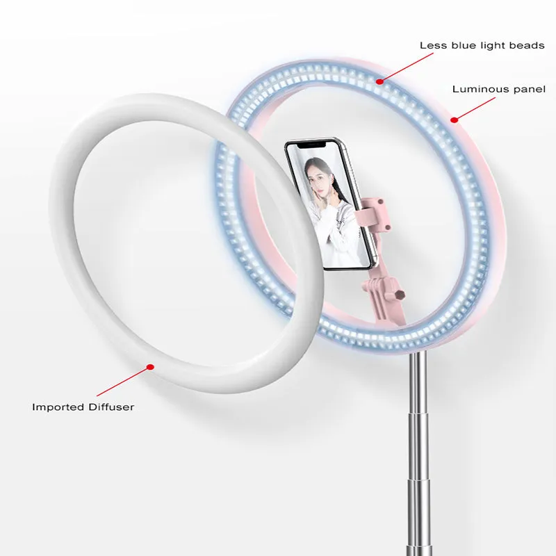 Selfie Ring Light LED Dimmable Video Studio Photography Lighting for Vlog Live Photo with Tripod Y2 fill light white