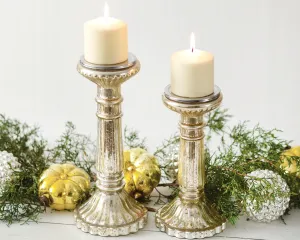 Set of mercury glass pillar candle holders