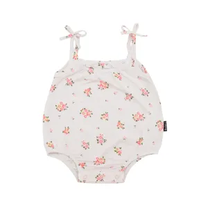 Shoulder Tie Bubble Romper- Blushing Blossom