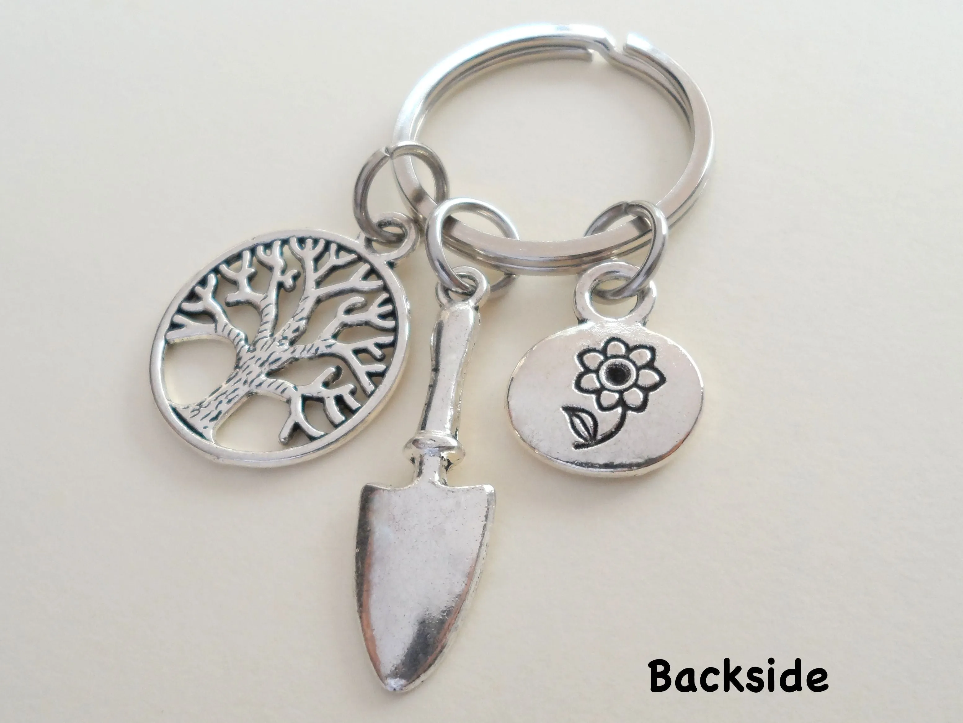 Shovel, Small Tree, & Grow Flower Charm Keychain, Gardening Keychain Gift, Teacher Keychain - Thanks for Helping Me Grow