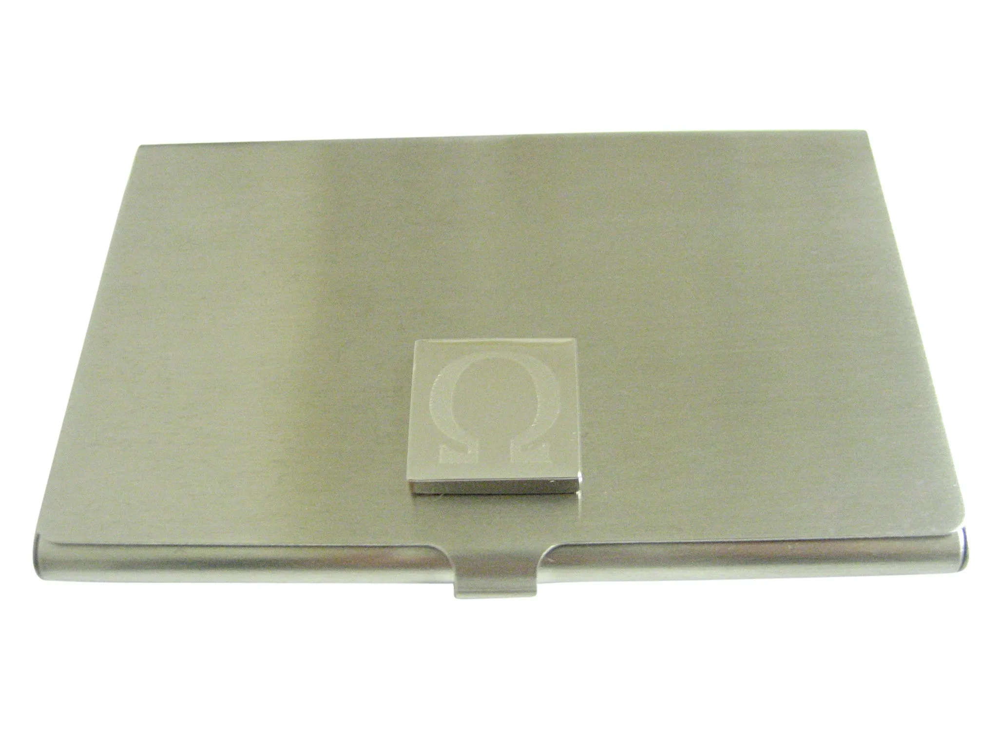 Silver Toned Etched Mathematical Greek Omega Symbol Business Card Holder
