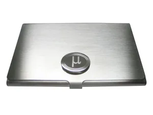 Silver Toned Etched Oval Greek Letter Mu Pendant Business Card Holder