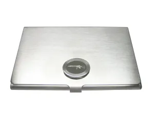 Silver Toned Etched Oval Left Facing AK47 Rifle Business Card Holder