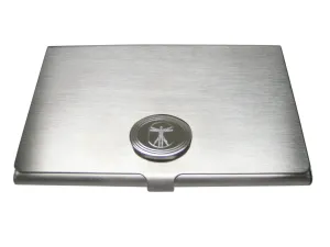 Silver Toned Etched Oval Leonardo Da Vinci Vitruvian Man Business Card Holder