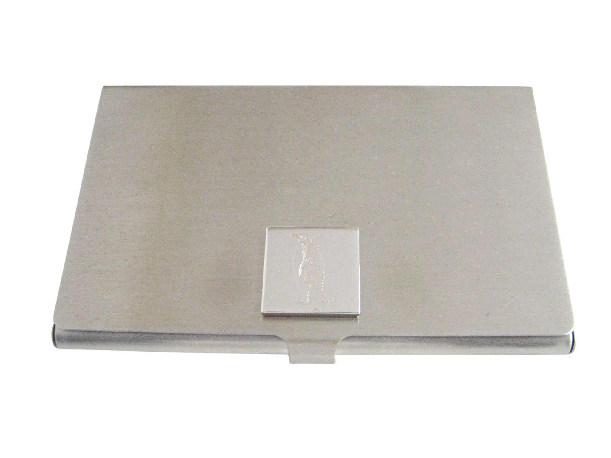 Silver Toned Etched Penguin Business Card Holder