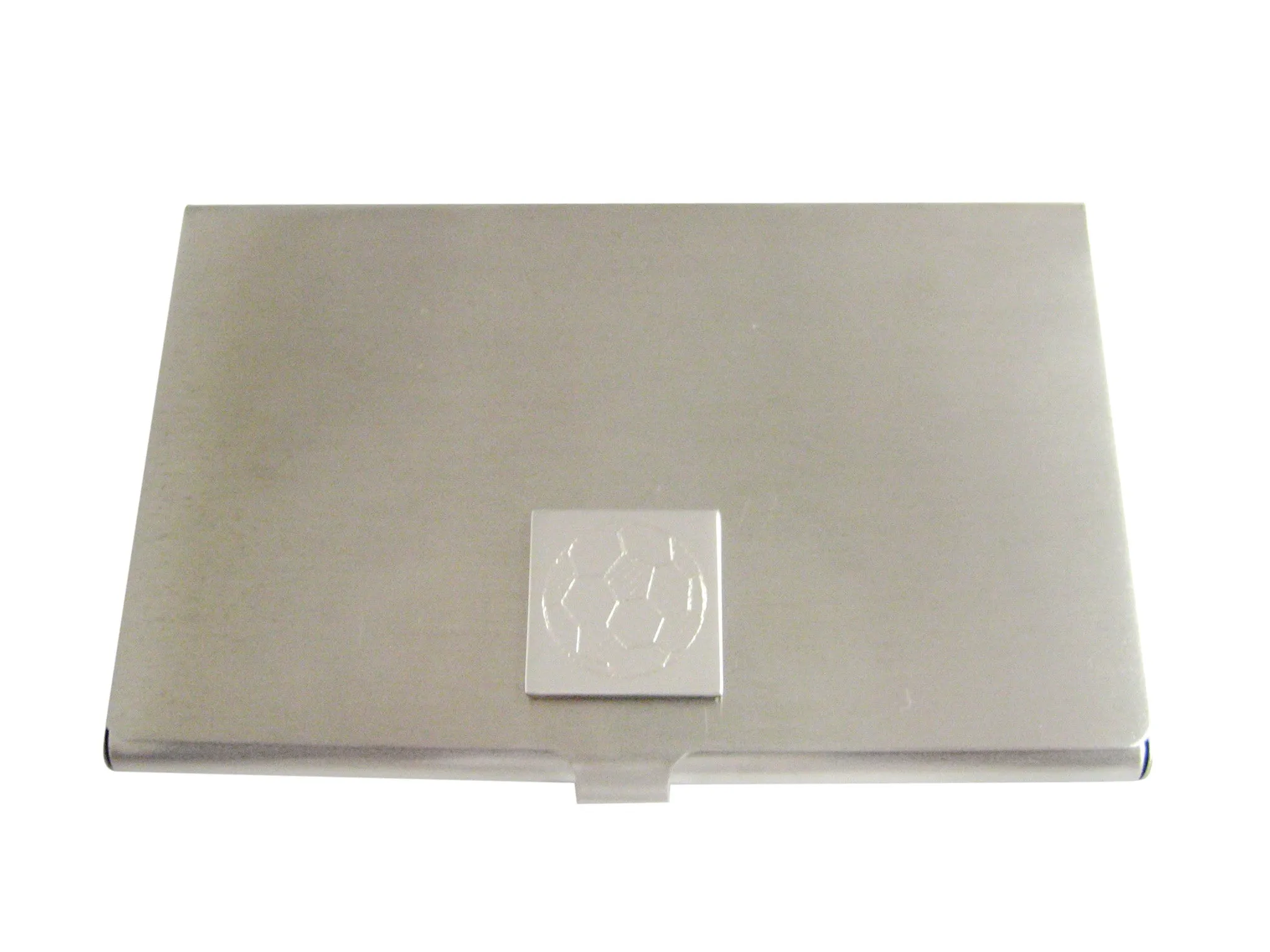 Silver Toned Etched Soccer Ball Business Card Holder