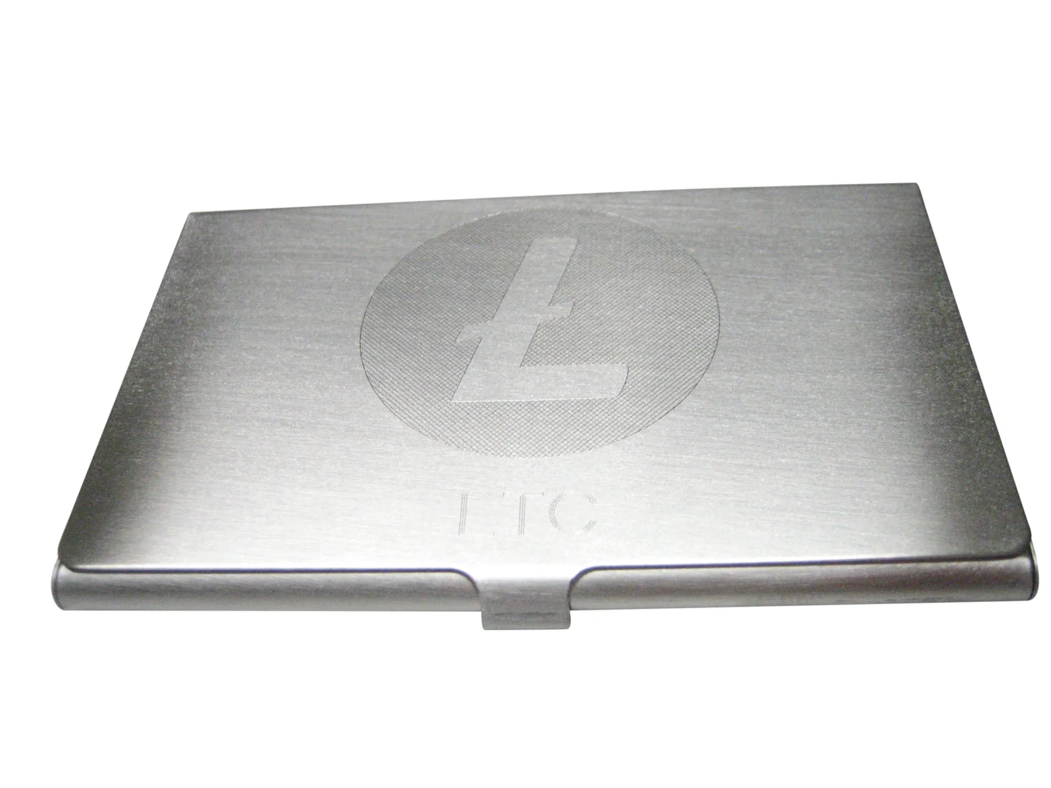 Silver Toned Large Etched Sleek Litecoin Coin Cryptocurrency Blockchain Business Card Holder