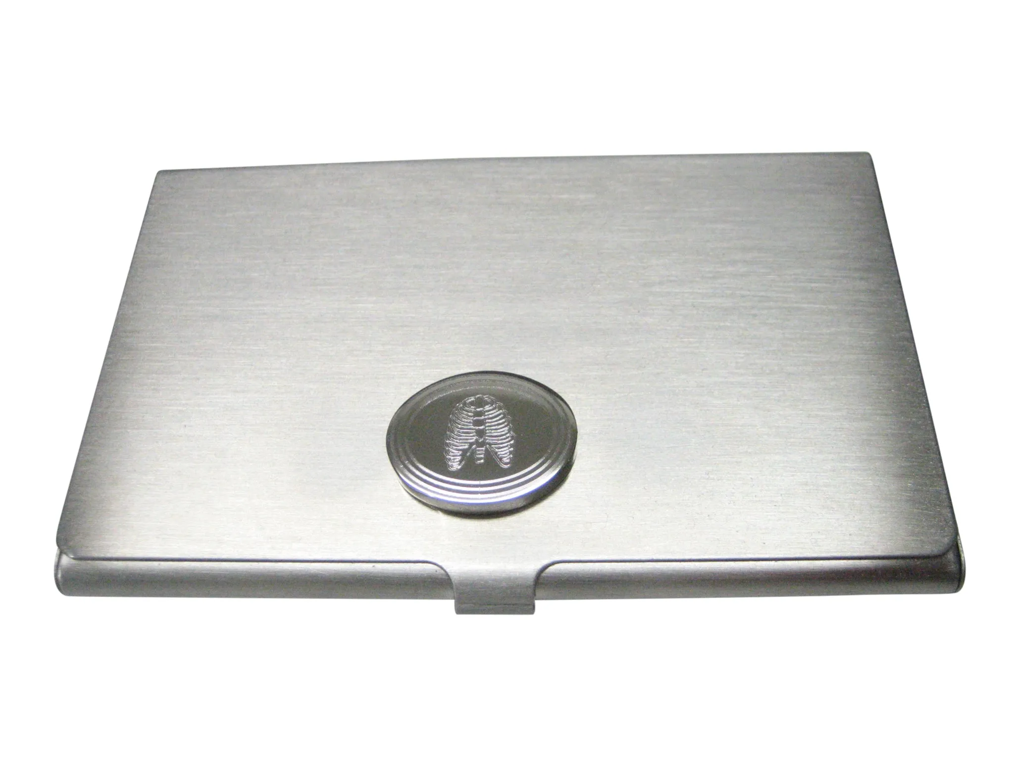 Silver Toned Oval Etched Anatomical Rib Cage Business Card Holder