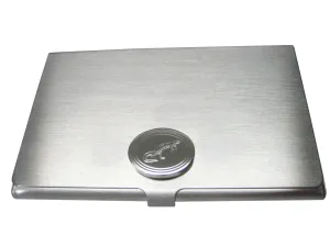 Silver Toned Oval Etched Newt Gecko Lizard Business Card Holder