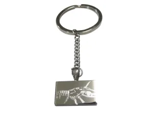 Silver Toned Rectangular Etched Crayfish Crawfish Crawdad Pendant Keychain