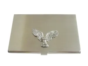 Silver Toned Textured Owl Bird Business Card Holder