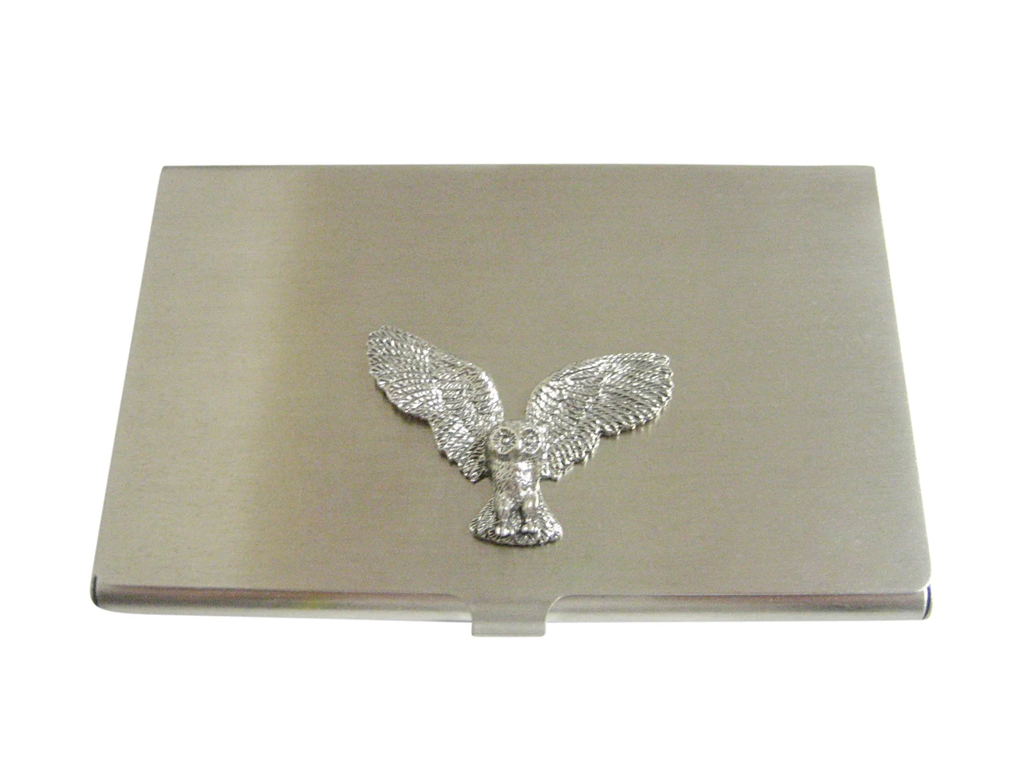 Silver Toned Textured Owl Bird Business Card Holder