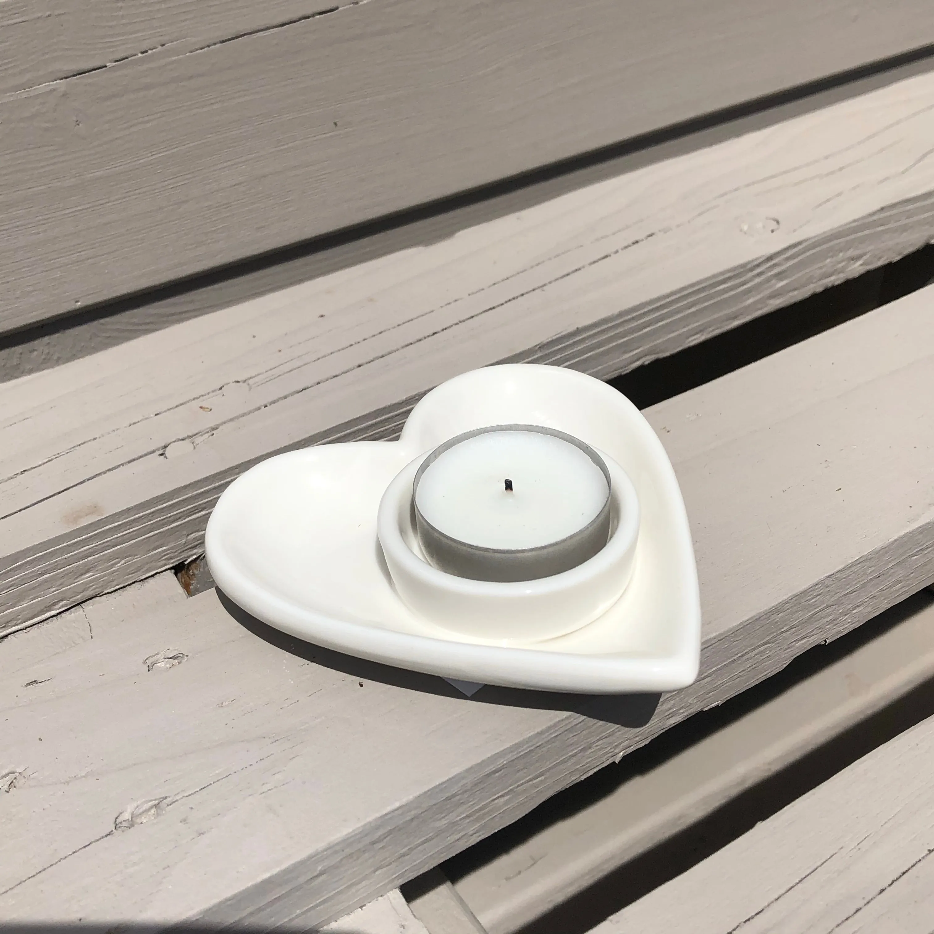 Small Ceramic Heart Tea Light Holder, Cream