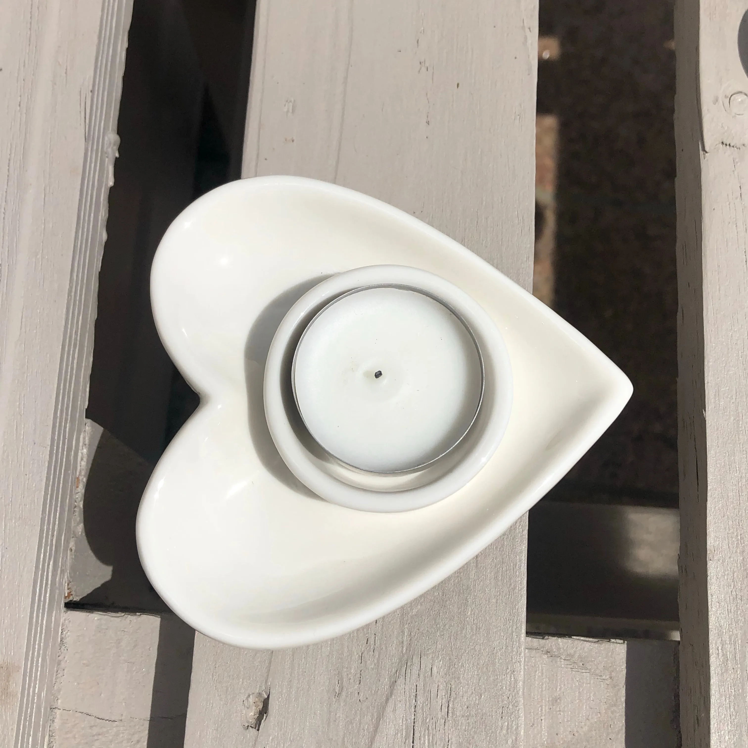 Small Ceramic Heart Tea Light Holder, Cream