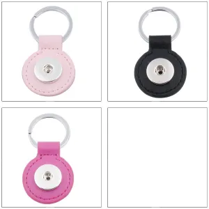 Snap button key ring base 18mm round silver metal leather finding U PICK color